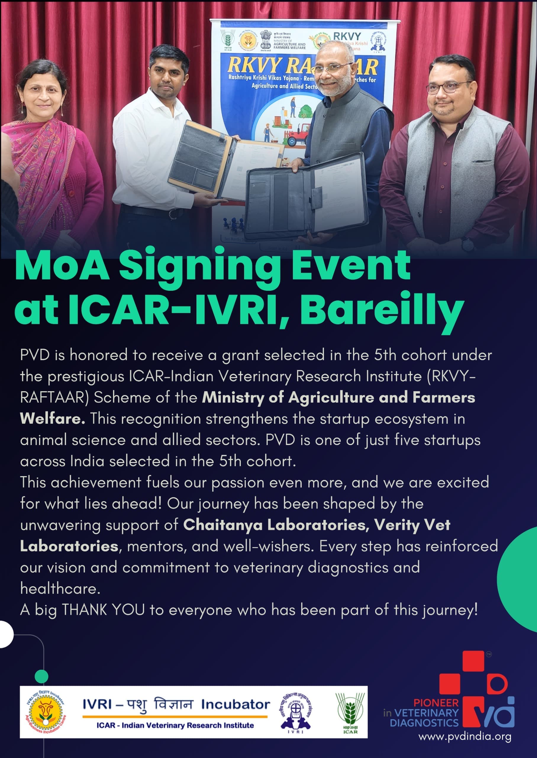 PVD India MoU signing ceremony with IVRI Izatnagar
